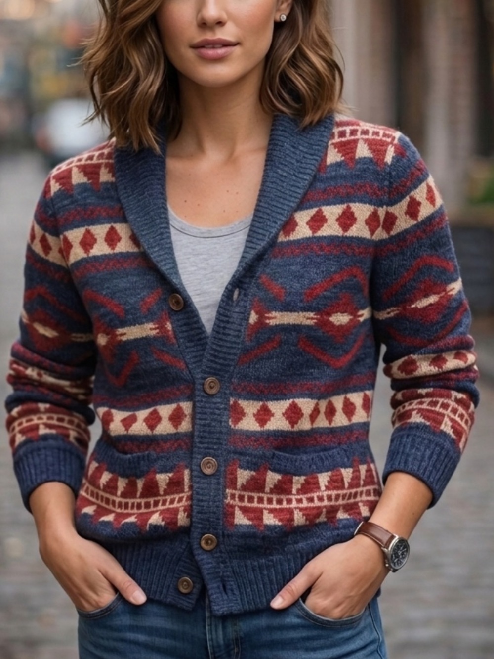 Denim & Supply Ralph Lauren Southwestern Jacquard Print Button Shawl Cardigan-S